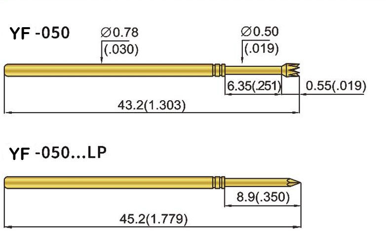 6.4mm 풀 스트로크 4.3mm 등급 스트로크와 1.0N 스프링 힘으로 ICT 응용 프로그램을 위한 맞춤형 청동 배럴 스프링 테스트 프로브